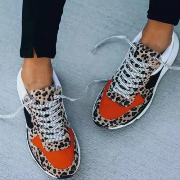 Leopard and orange sneakers - Picture 2 of 6
